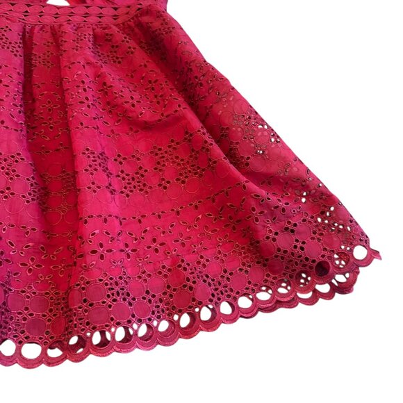 Self-Portrait One Shoulder Cranberry Red Eyelet Lace Dress A-Line Cutout Size 8 - Picture 12 of 15